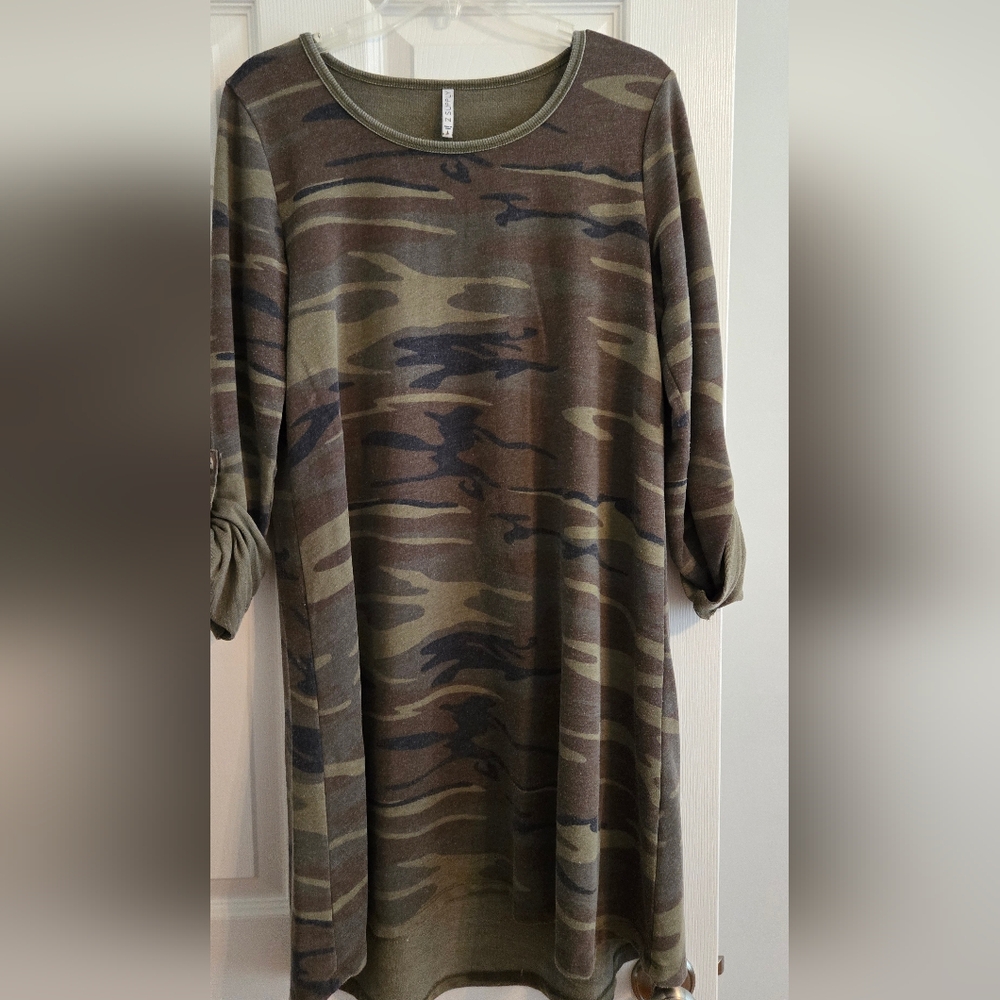 Z Supply Olive Green Knit Camo Dress